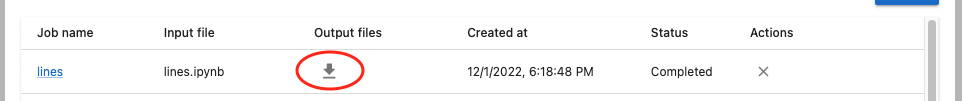 "Download button in Output Files column"