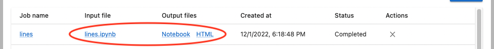 "Links to downloaded files in Output Files column after download is finished"
